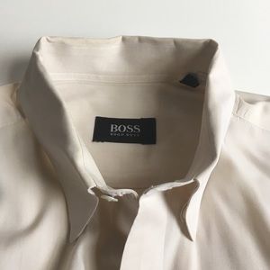 Hugo boss dress shirt 100% cotton light gray button down long sleeve 15.5 pa0197